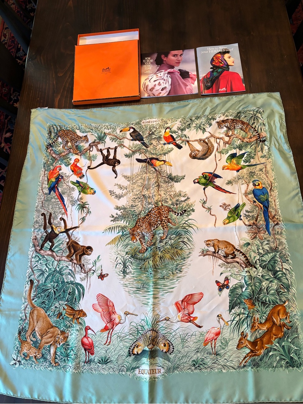 HERMES Vintage 1980s Authentic Silk Scarf with Box and Booklets